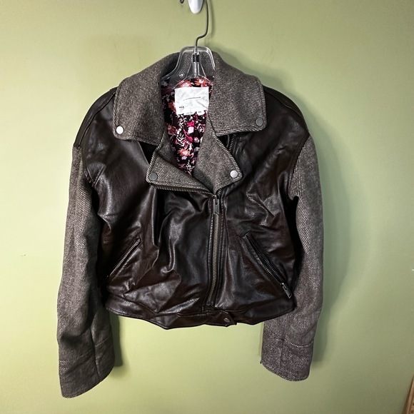 Anthropologie Sz XXS Faux Leather Jacket Brown Moto Cropped Lined Edgy Chic - Picture 1 of 9